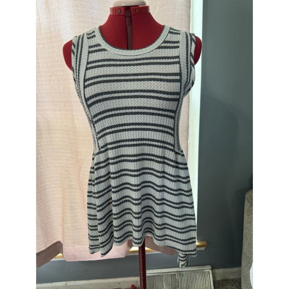 Altard State Striped Waffle Knit Peplum Tunic Tank Top Gray Ivory Size Medium